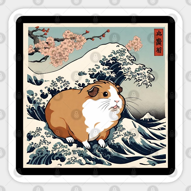 Vintage Funny Guinea Pig Adorable Guinea Pig Mom in the Great Wave Sticker by DaysuCollege